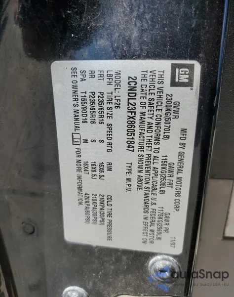 2008 Chevrolet Equinox Ls из США, поврежденный, VIN 2CNDL23FX86051847